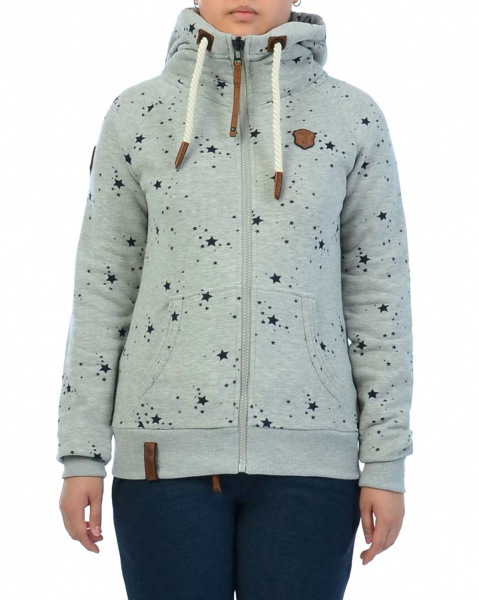 Толстовка женская на молнии с капюшоном Naketano Schluckischluckischlucki (Grey Melange M)