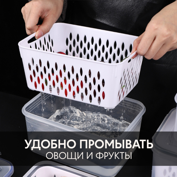 Контейнер АЛИ ЧАЙНА, перфорированный для промывки овощей, 3 размера (Синий, (850мл,1750мл,3300мл))