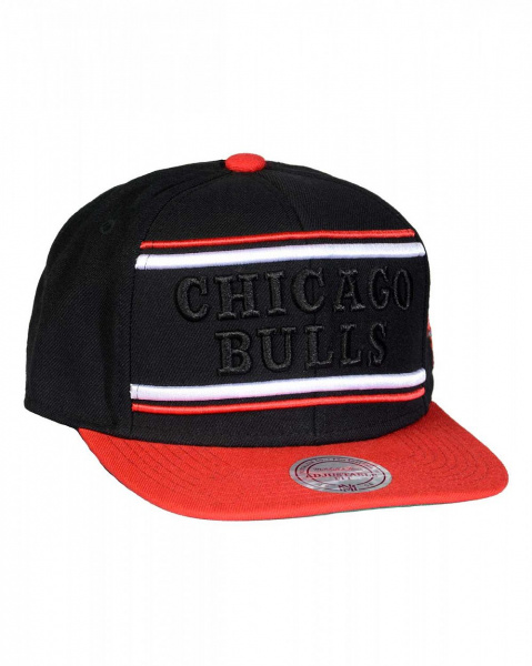 Бейсболка прямая Mitchell and Ness Chicago Bulls Stripe ( Chicago Bulls Stripe Black Red)